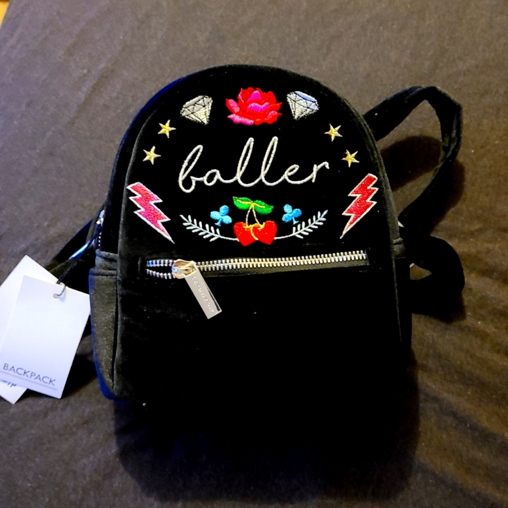 Embroidered Velvet Baller Mini Backpack